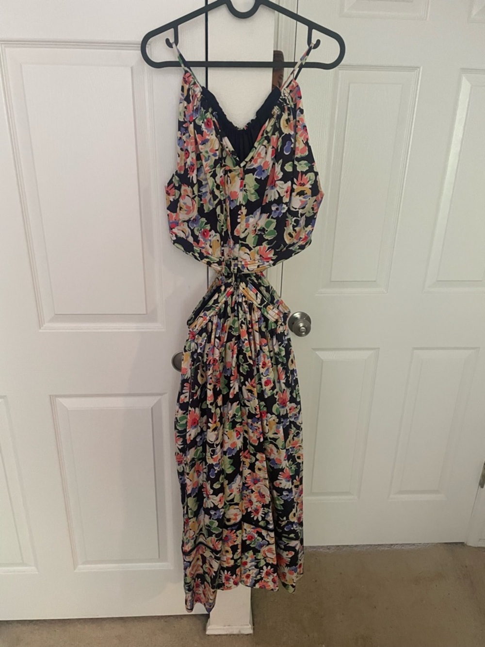 Something Navy Black Floral Midi Dress with Multicolor Print